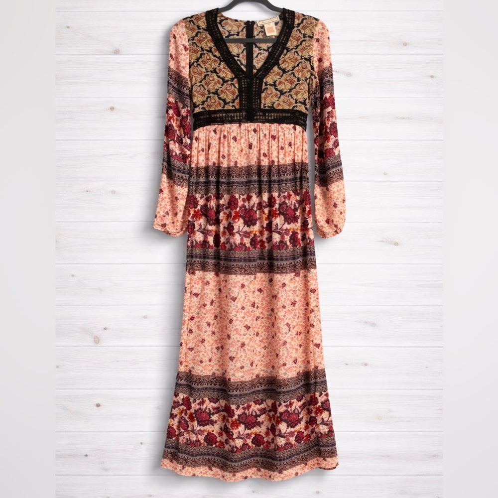 Flying Tomato Boho Festival Maxi Dress~Floral Crochet Waist~Anthro Style~ Small - Picture 3 of 16